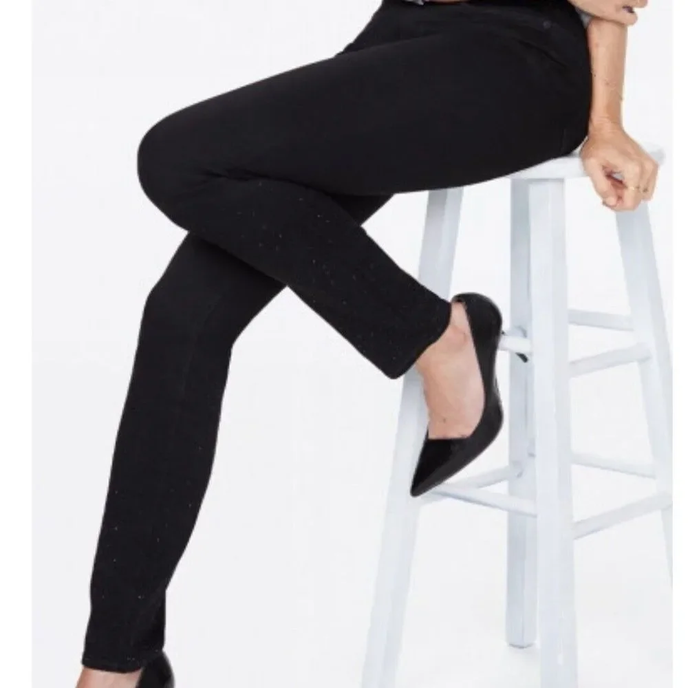 NYDJ Women Size 8 Black Skinny Leg Jeans Rhinestones Stretch Cotton‎ USA